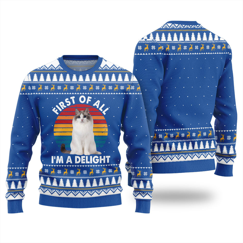 Custom Cat Photo Ugly Sweater First of All I'm a Delight