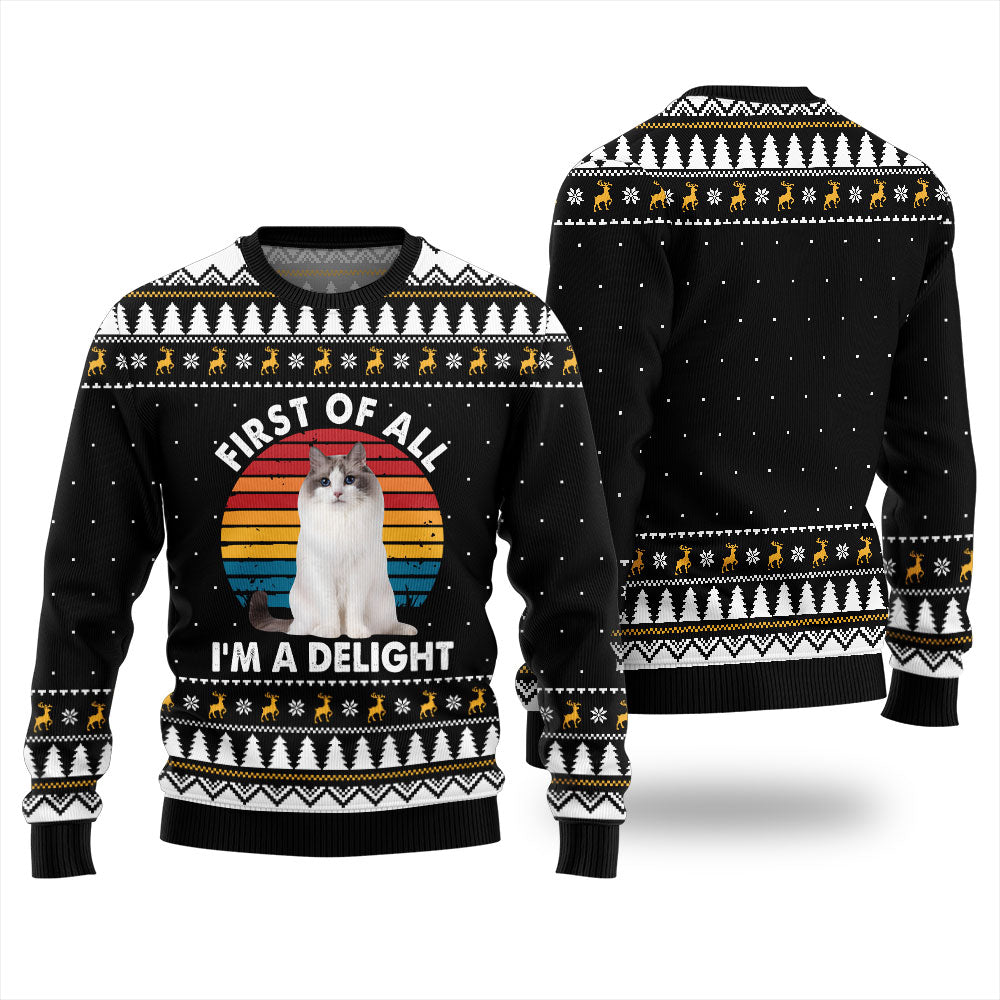 Custom Cat Photo Ugly Sweater First of All I'm a Delight