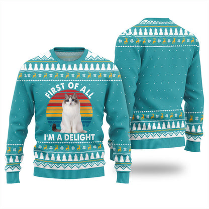 Custom Cat Photo Ugly Sweater First of All I'm a Delight