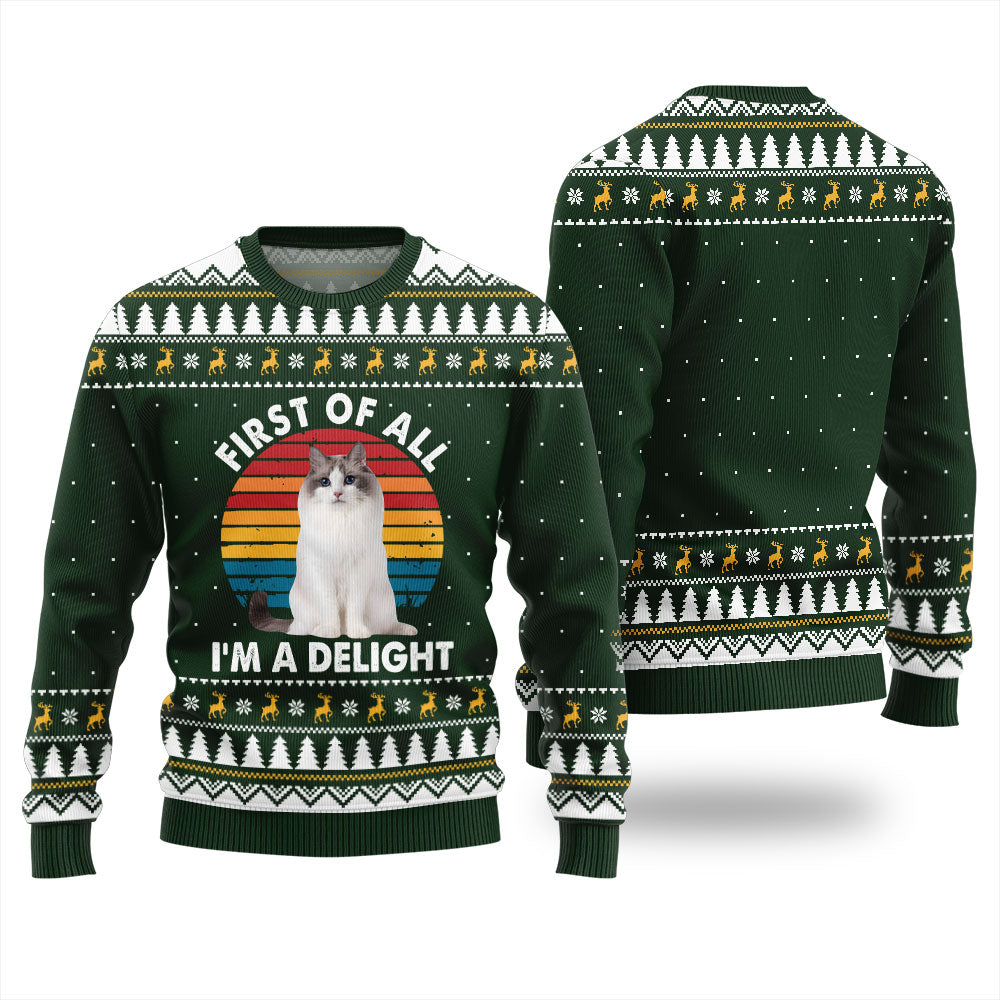 Custom Cat Photo Ugly Sweater First of All I'm a Delight