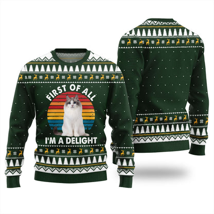 Custom Cat Photo Ugly Sweater First of All I'm a Delight