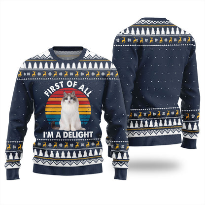 Custom Cat Photo Ugly Sweater First of All I'm a Delight