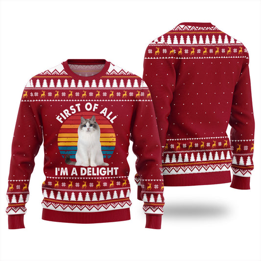Custom Cat Photo Ugly Sweater First of All I'm a Delight