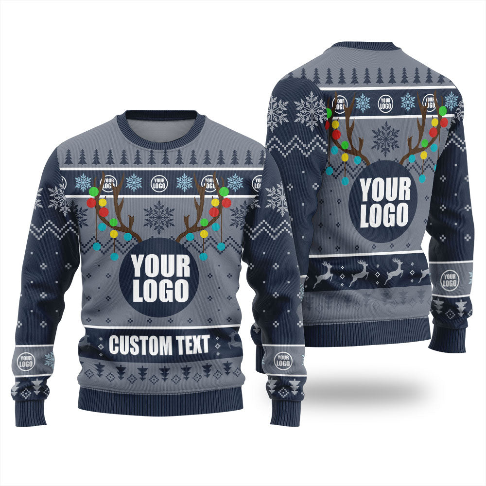 Custom Christmas Sweater With Company Logo Navy