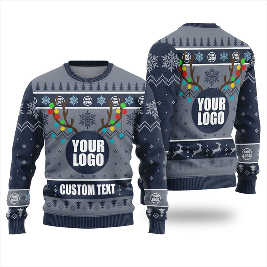 Custom Christmas Sweater With Company Logo Navy