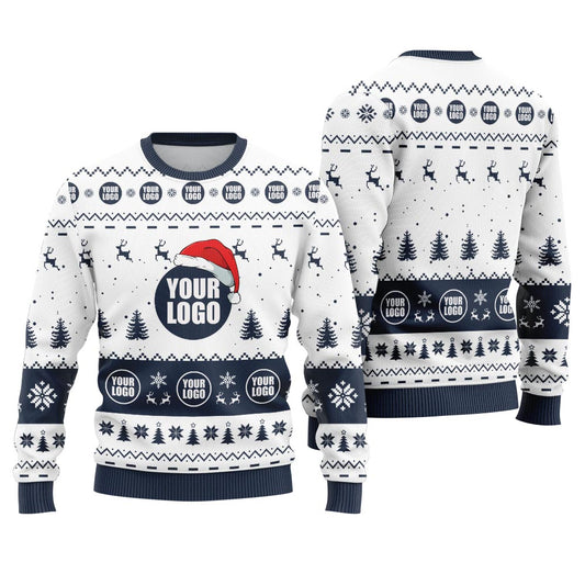 Custom Ugly Christmas Sweater With Company Logo Navy