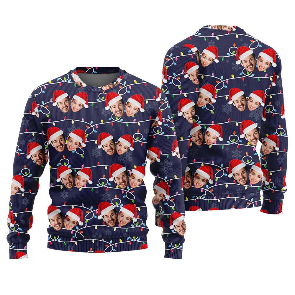 Custom Couple Face Christmas Bulbs Ugly Sweater