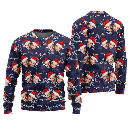 Custom Couple Face Christmas Bulbs Ugly Sweater