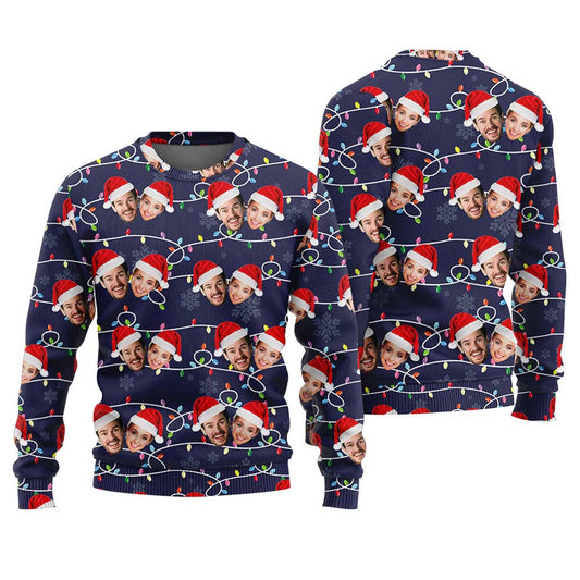 Custom Couple Face Christmas Bulbs Ugly Sweater