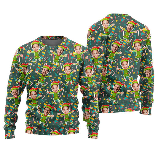 Custom Couple Face Elf Ugly Sweater