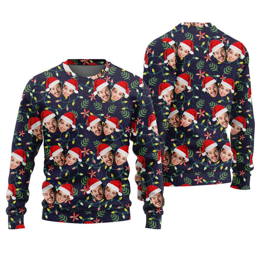 Custom Couple Face Tropical Christmas Sweater