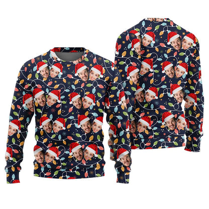 Custom Couple Ugly Christmas Sweater Navy