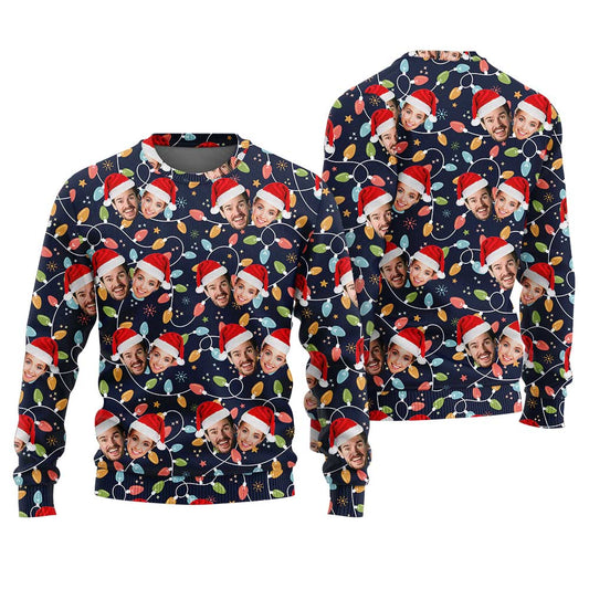 Custom Couple Ugly Christmas Sweater Navy