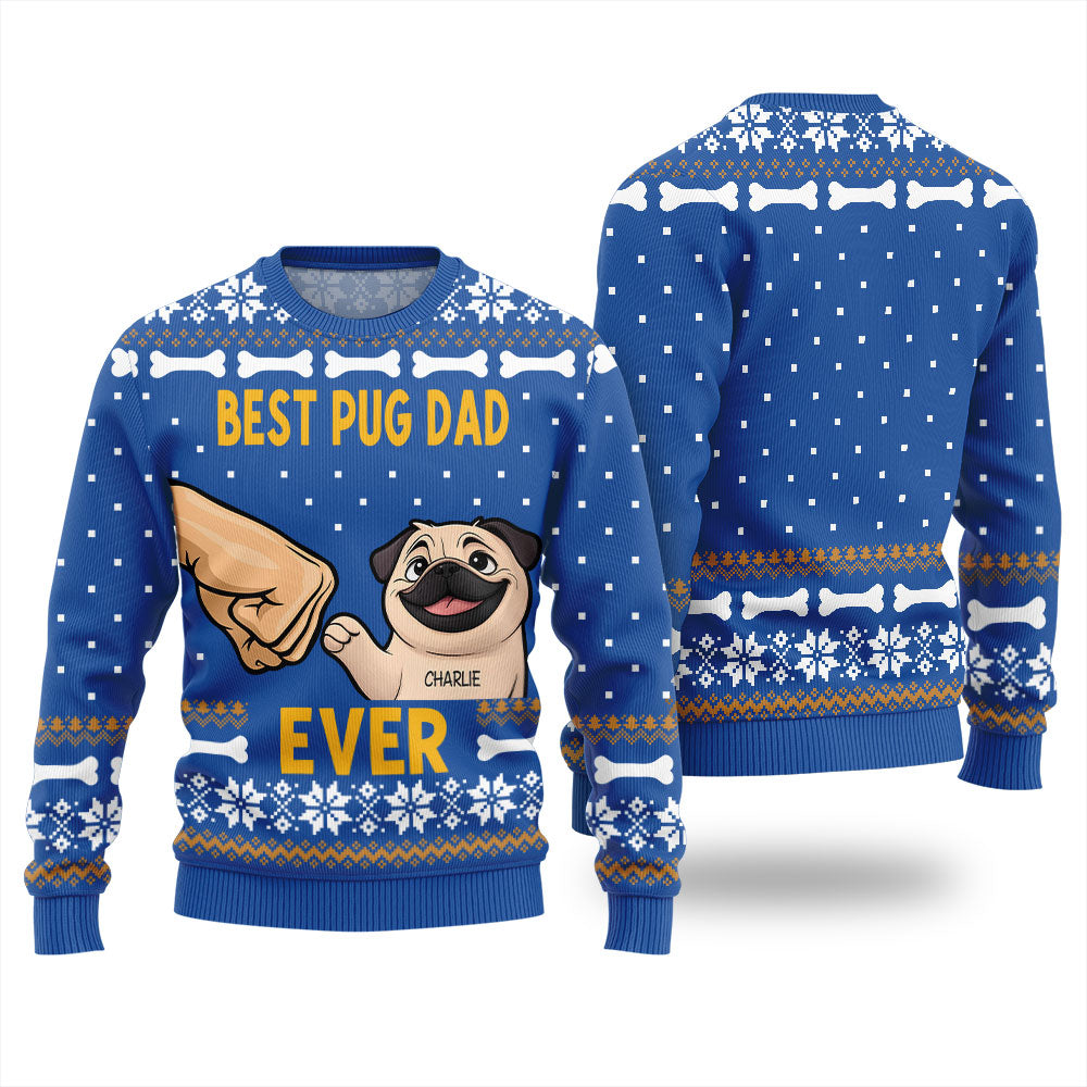 Custom Dog Best Pug Dad Ever Funny Christmas Sweater