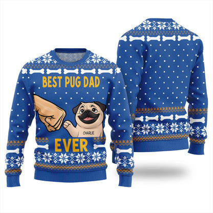 Custom Dog Best Pug Dad Ever Funny Christmas Sweater