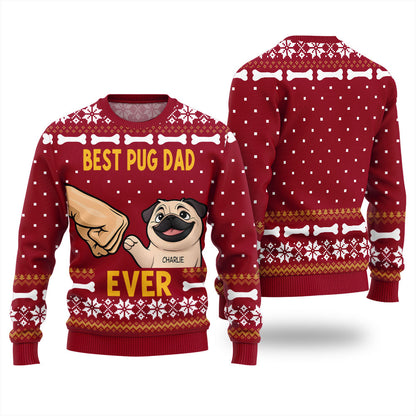 Custom Dog Best Pug Dad Ever Funny Christmas Sweater
