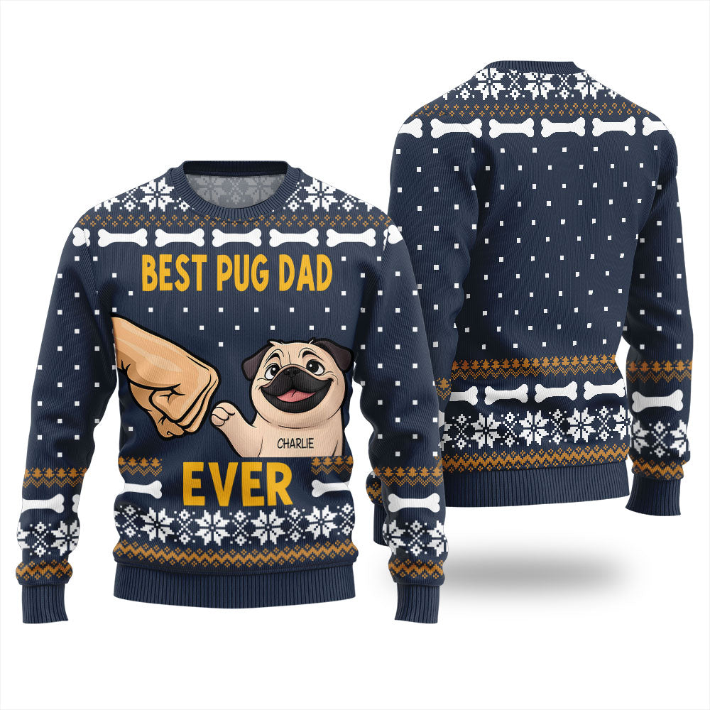 Custom Dog Best Pug Dad Ever Funny Christmas Sweater