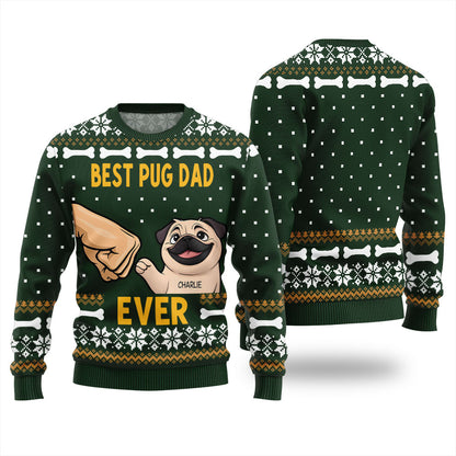 Custom Dog Best Pug Dad Ever Funny Christmas Sweater