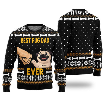 Custom Dog Best Pug Dad Ever Funny Christmas Sweater