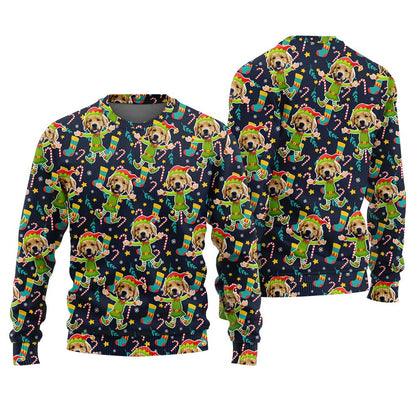 Custom Dog Elf Christmas Sweater Navy