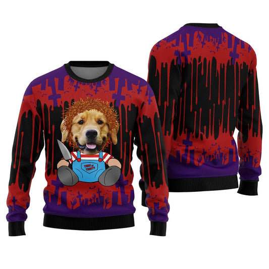 Custom Dog Face Killer Halloween Costume Sweater