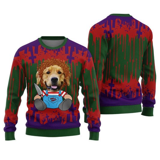 Custom Dog Face Killer Halloween Costume Sweater