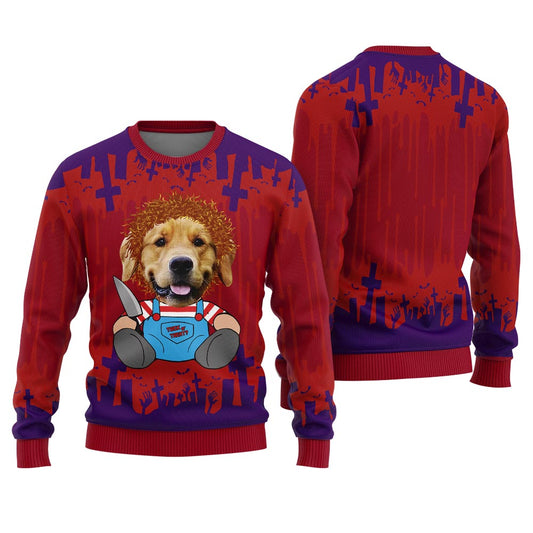 Custom Dog Face Killer Halloween Sweater Women's