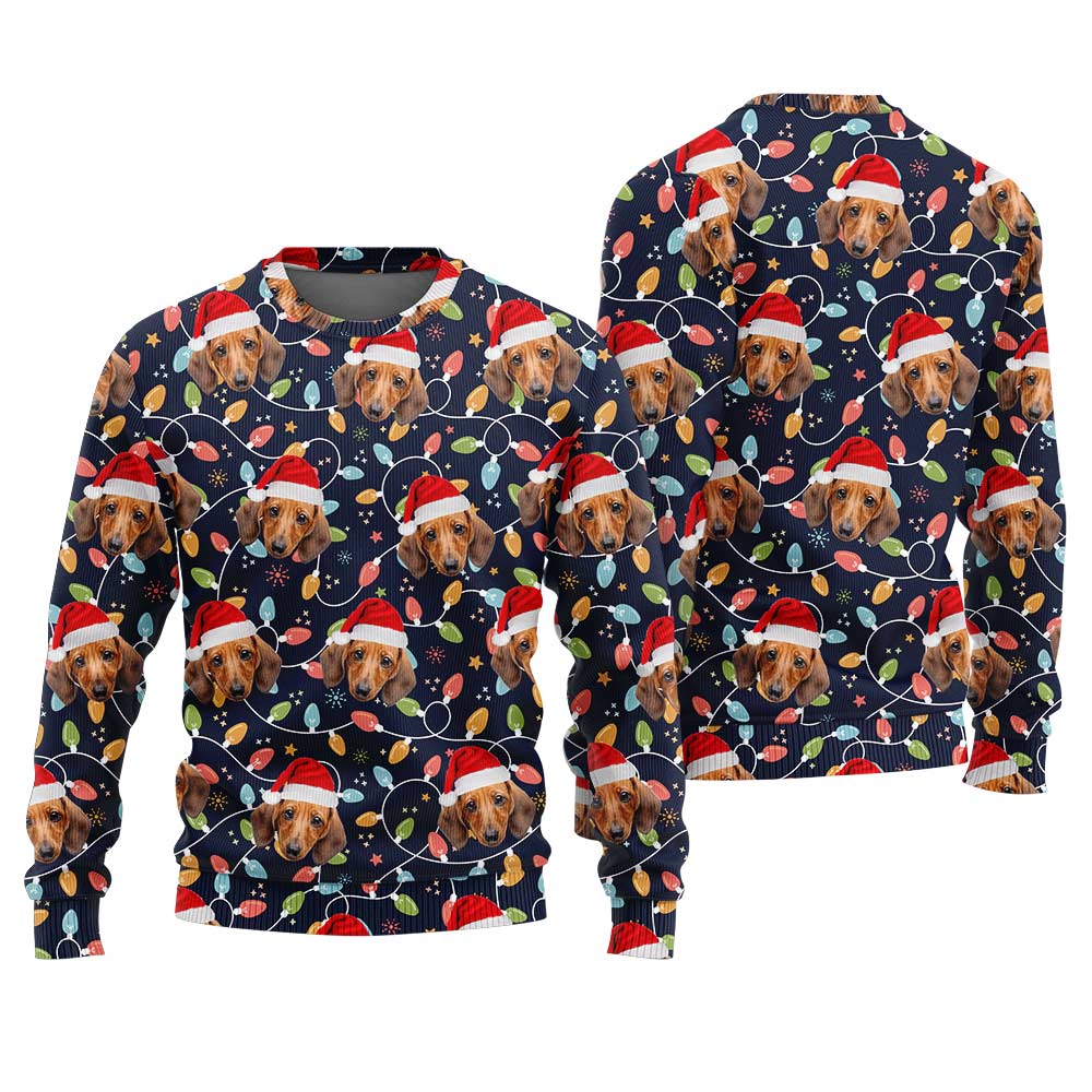 Custom Dog Ugly Christmas Sweater Navy