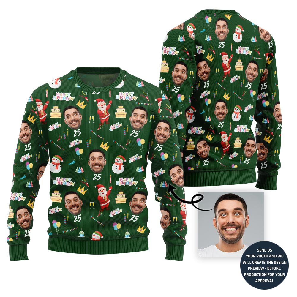 Birthday Custom Face And Age Funny Christmas Sweater