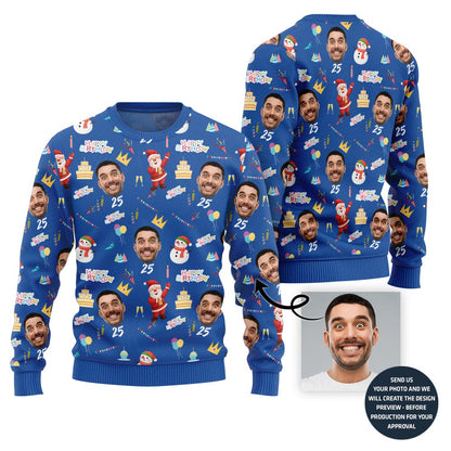 Birthday Custom Face And Age Funny Christmas Sweater