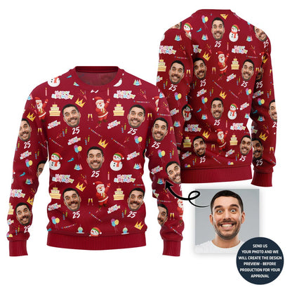 Birthday Custom Face And Age Funny Christmas Sweater