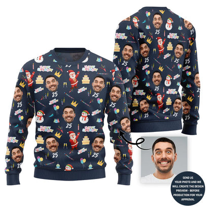 Birthday Custom Face And Age Funny Christmas Sweater