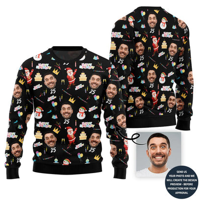 Birthday Custom Face And Age Funny Christmas Sweater