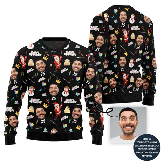 Birthday Custom Face And Age Funny Christmas Sweater