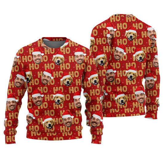 Custom Face And Dog Ugly Sweater Cardinal Red