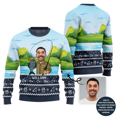 Custom Face And Name Fishing Ugly Sweater