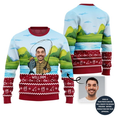 Custom Face And Name Fishing Ugly Sweater