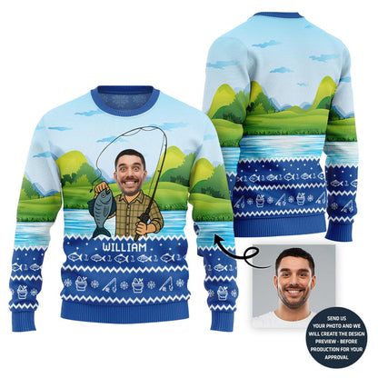 Custom Face And Name Fishing Ugly Sweater