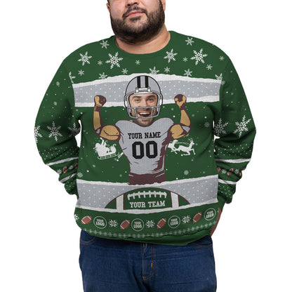 Custom Face And Name Football Plus Size Xmas Sweater