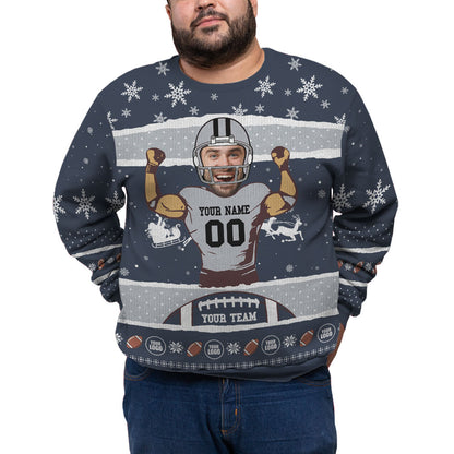 Custom Face And Name Football Plus Size Xmas Sweater