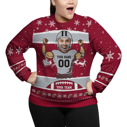 Custom Face And Name Football Plus Size Xmas Sweater