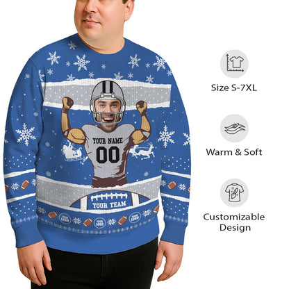 Custom Face And Name Football Plus Size Xmas Sweater