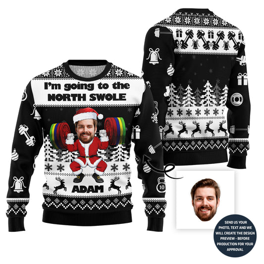 Custom Face And Name Gym Santa Fitness Xmas Sweater