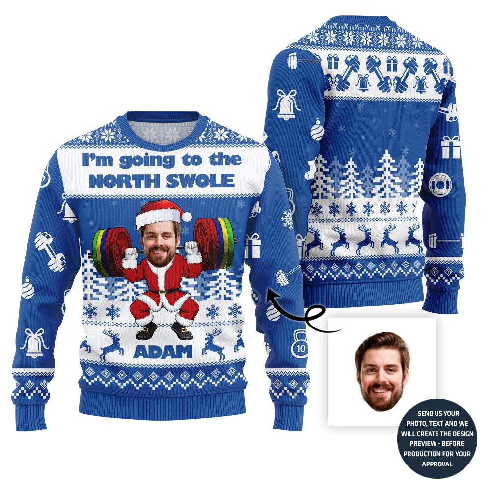 Custom Face And Name Gym Santa Fitness Xmas Sweater