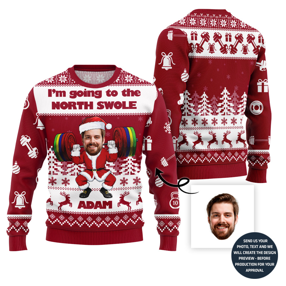 Custom Face And Name Gym Santa Fitness Xmas Sweater