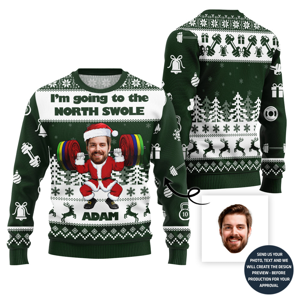 Custom Face And Name Gym Santa Fitness Xmas Sweater