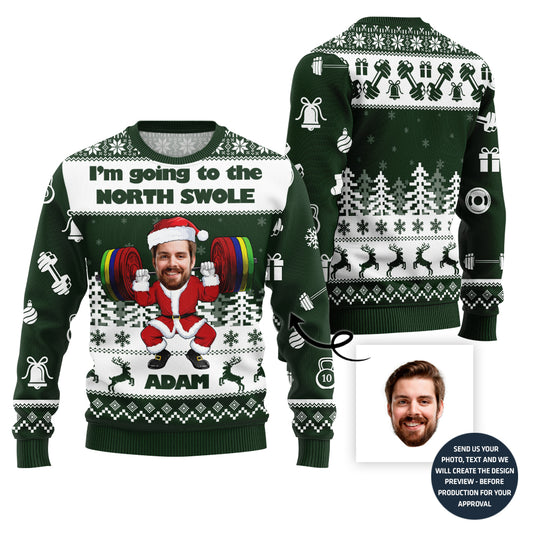 Custom Face And Name Gym Santa Fitness Xmas Sweater