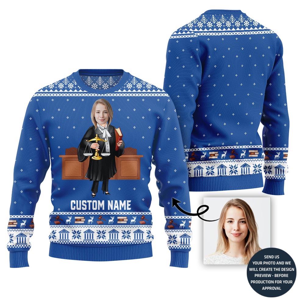 Custom Face And Name Lawyer Holiday Sweater