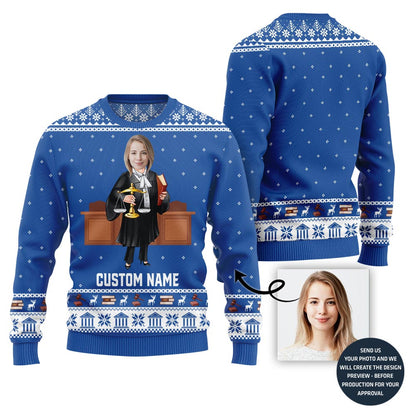 Custom Face And Name Lawyer Holiday Sweater