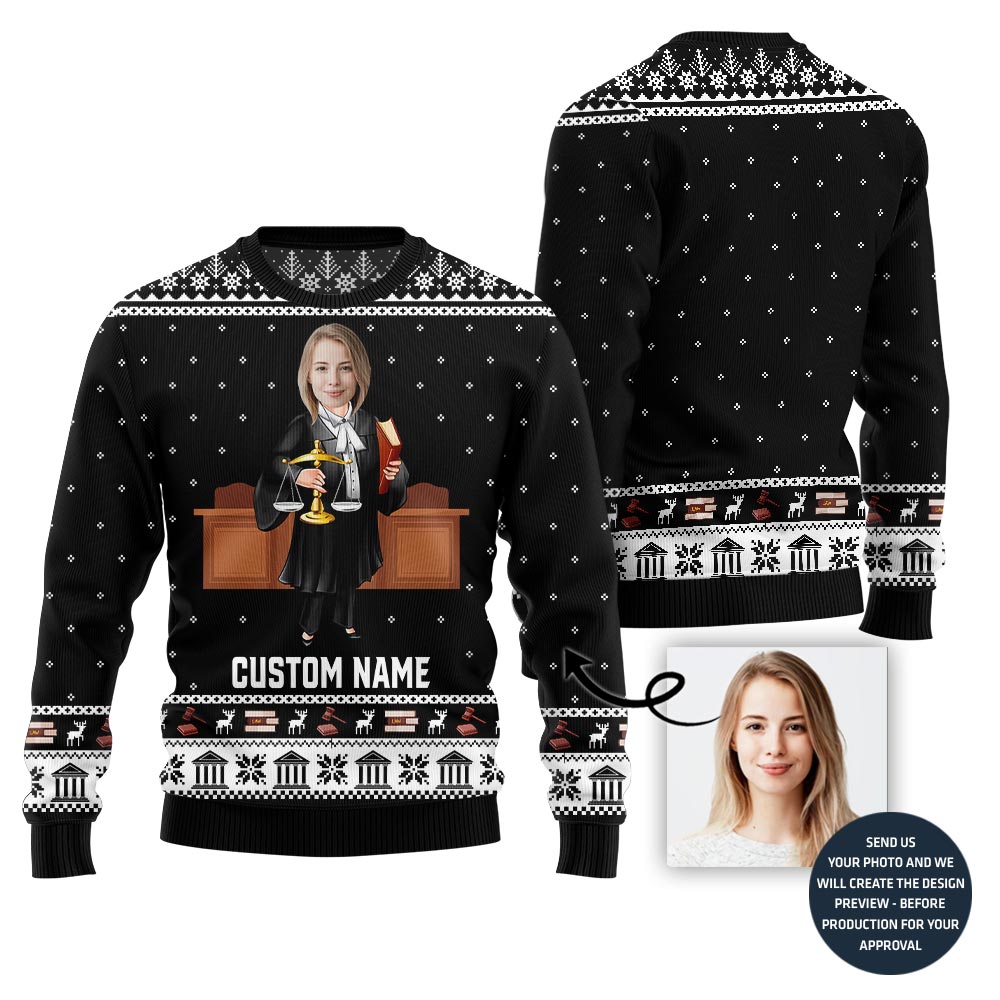 Custom Face And Name Lawyer Holiday Sweater
